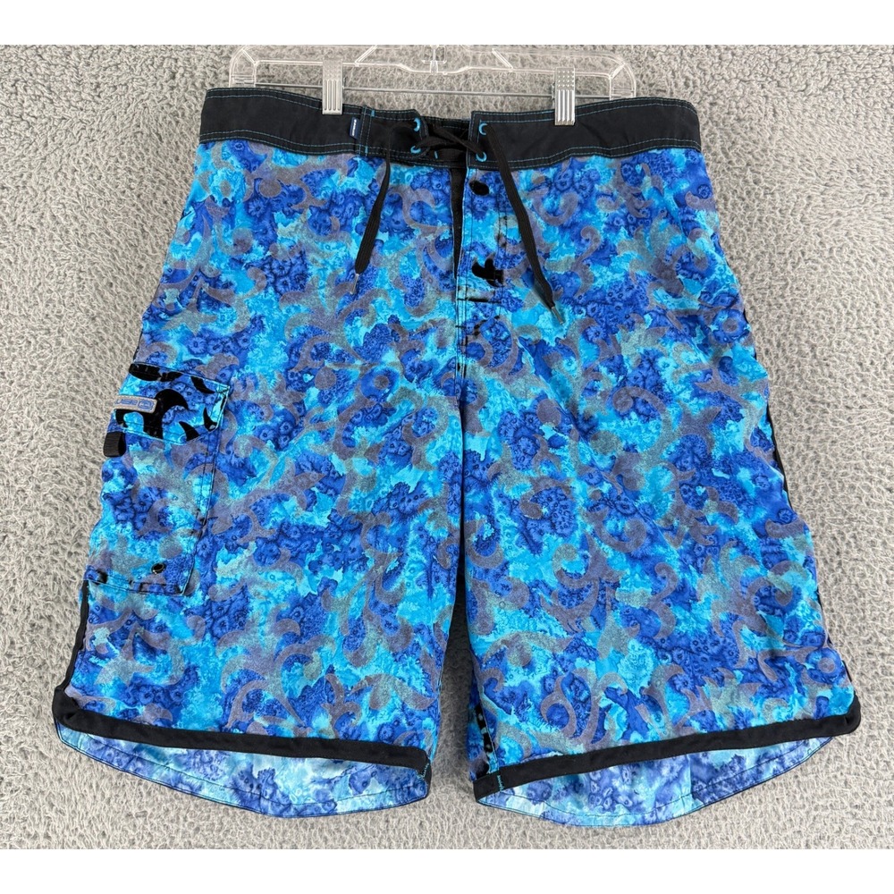 Vintage Quiksilver Board Shorts Mens 34 Blue Purple Abstract Swirl Cargo Pocket‎